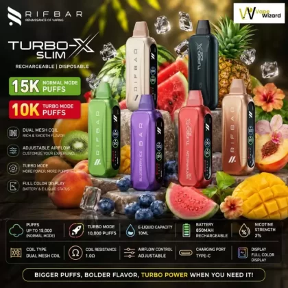 Rifbar Turbo-X Slim 20mg Disposable Vape in Dubai - Vapewizarddxb
