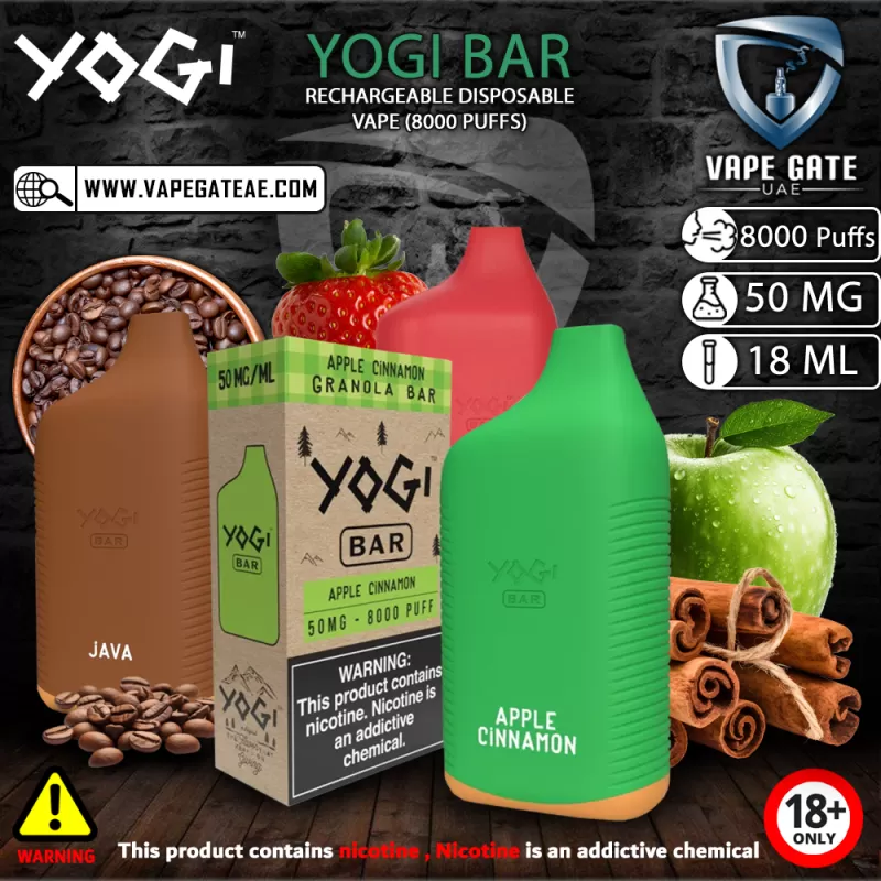 YOGI BAR RECHARGEABLE DISPOSABLE VAPE (8000 PUFFS) - 50 mg / Apple Cinnamon