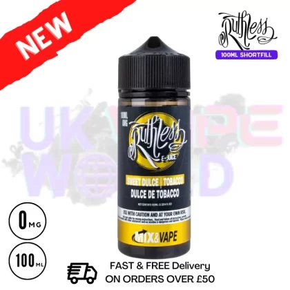Dulce De Tobacco Ruthless 100ml shortfill e liquid – £7.99