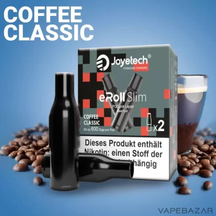 Joyetech eRoll Slim Prefilled Pod – Coffee Classic (2er Pack) - Joyetech / 20mg/ml / 2ml / ca. 600 / Aromen / Propylenglykol / Nikotin / Glycerin / Nein / Kaffee