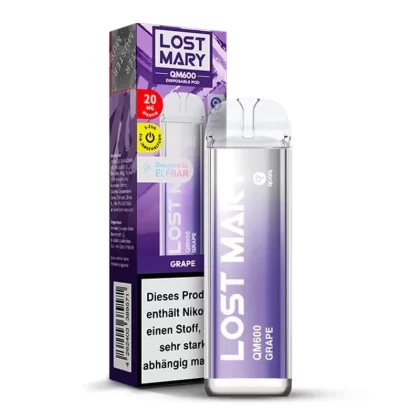 Elfbar Lost Mary QM600 – Grape - Nikotin-Benzoat / Aromen / Propylenglykol / pflanzliches Glycerin / 20mg/ml / ca. 600 / 360 mAh