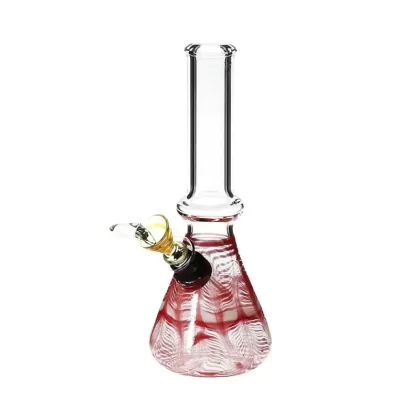 Wrap & Rake | Ring Beaker Glass Water Pipe w/ Slider Bowl | 7″ – Slide – Red