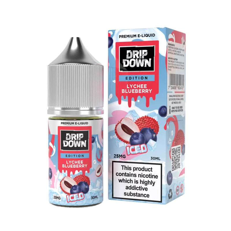 DRIP DOWN EDITION NIC SALT – LYCHEE BLUEBERRY ICE – 30ML (25MG-50MG) - Vapebazaar Pk