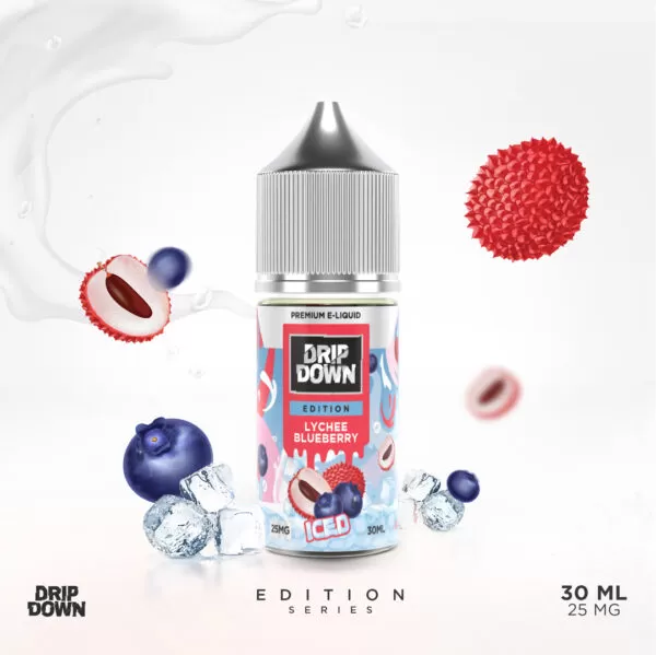 DRIP DOWN EDITION NIC SALT – LYCHEE BLUEBERRY ICE – 30ML (25MG-50MG) - Vapebazaar Pk - Image 2