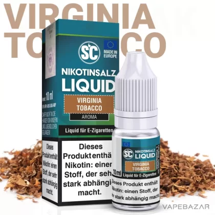SC Salt Liquid – Virginia Tobacco - Propylenglycol, Pflanzliches Glycerin, Nikotinbenzoat, Aroma, Nikotinmalat; 10mg/ml, 20mg/ml; Tabak