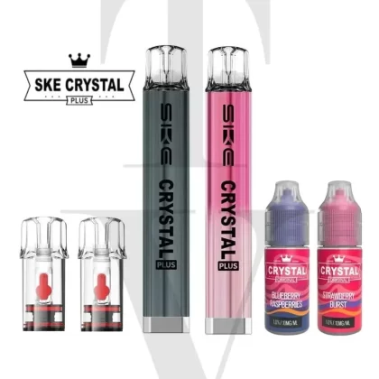 SKE CRYSTAL PLUS REFILLABLE POD VAPE KIT + 3 REFILLABLE PODS & 2 SKE SALTS BUNDLE