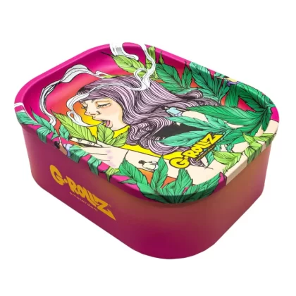 G-Rollz Medium Storage Box Tin with Tray Lid – 7 Unique Designs - Thug For Life (Pink)