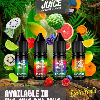 Just Juice Exotic Fruits Nic Salts - Cherimoya Grapefruit & Berries, Guanabana & Lime on Ice; Vape Product, Vape Product