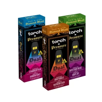 Torch x Pressure LA THC-A Diamond Blend Disposable | 3g - Size#3 Gram~Flavor#Super Sour Diesel (S) / Grape Ape (I)>Strawberry Blue (S) / Rainbow Runtz (I)>Sour Pebbles (S) / Raspberry Kush ( (A09F49)