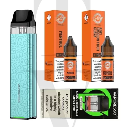 VAPORESSO XROS 3 MINI POD VAPE KIT, 4 X REFILLABLE PODS, 2 X DELICIOU SALTS BUNDLE
