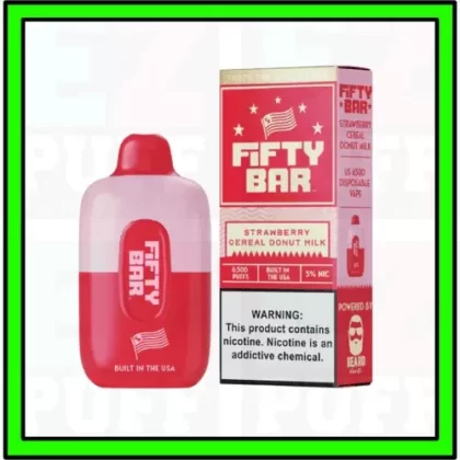 Strawberry Cereal Donut Milk – FIFTY BAR – MADE IN USA by Beard Vape – 6500 Puff Disposable