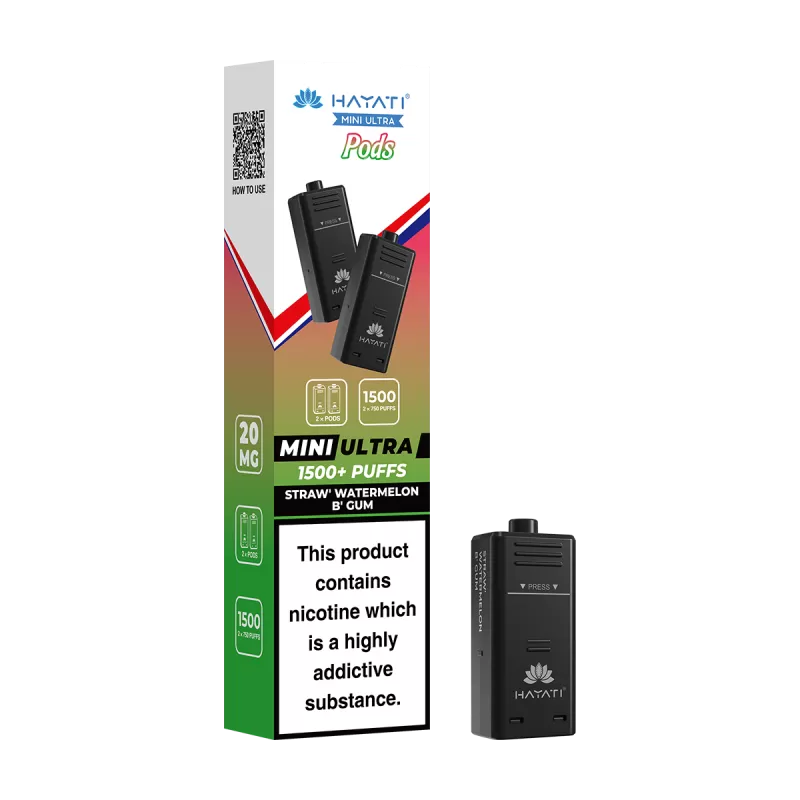 Straw' Watermelon B' Gum Hayati Mini Ultra Refill Pack - 20mg - Vape Product (02C706)