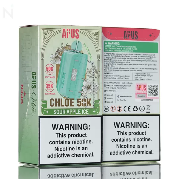 APUS Chloe 50K Puffs Disposable - 20mL - Sour Apple Ice - Image 3