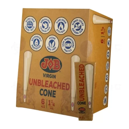 JOB® | Virgin Unbleached Pre-Rolled Cones 1¼ Size | 84mm – Unbleached Brown – 32 Count