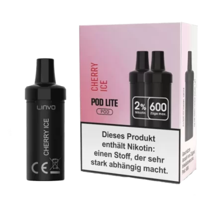 Linvo Pod Lite Cartridge – Cherry Ice – 2er Pack - Linvo Pod Lite / Blaubeere / Energy Drink / Propylenglykol / pflanzliches Glycerin / Aromastoffe / Nikotin / ca. 600 / 20mg/ml