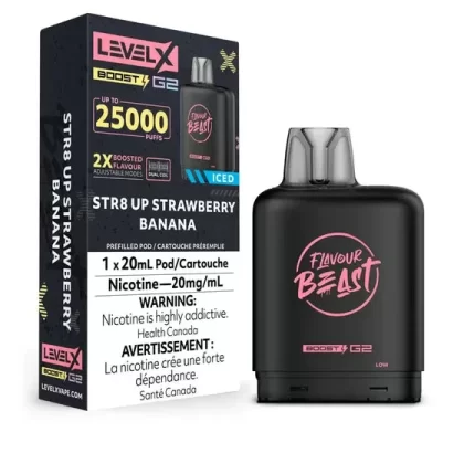 Flavour Beast Level X Vape Pod – 25K – STR8 Up Strawberry Banana - Select Option#Outside Ontario>Ontario