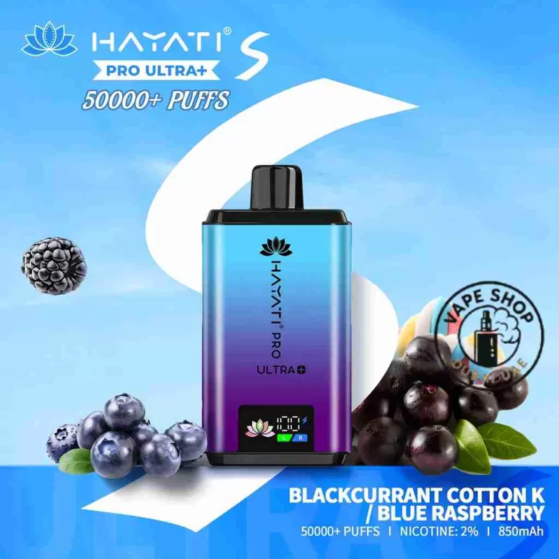 Hayati Pro Ultra+ S 50000 Puffs 20MG Nicotine In Dubai - Vape Product, BOX OF 10 PCS; Blackcurrant Cotton K / Blue Raspberry, Blue Raspberry (A7C703) - Image 3