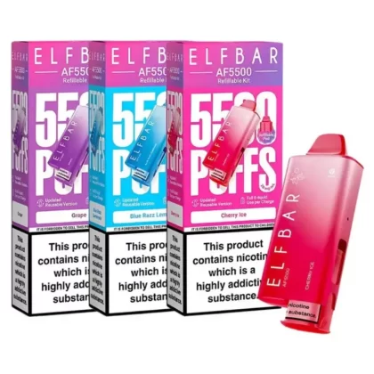 Elf Bar AF5500 Prefilled Kit - Strength#20mg~Flavour#Blueberry Ice>Blueberry Sour Raspberry>Blue Razz Lemonade>Cherry Ice>Grape>Lemon Lime>Sour Pineapple Ice>Strawberry Ice>Strawberry Raspbe (A7B4F6)