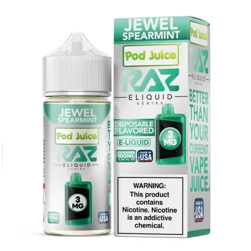 Pod Juice x RAZ Jewel Spearmint Tobacco Free Nicotine E-Juice 100ml - Eliquidsupply