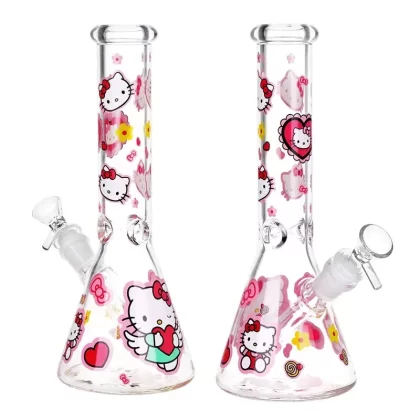 Heart Loving Cute Kitty Beaker Glass Water Pipe – 10″ / 14mm F