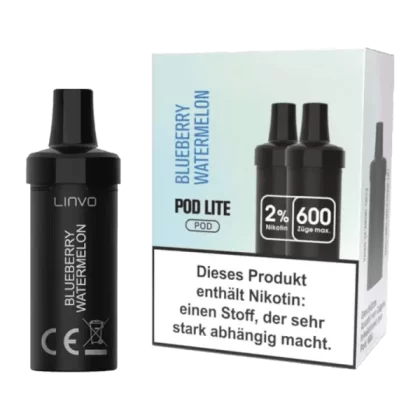Linvo Pod Lite Cartridge – Blueberry Watermelon – 2er Pack - Linvo Pod Lite / Blaubeere / Wassermelone / Propylenglykol / pflanzliches Glycerin / Aromastoffe / Nikotin / ca. 600 / 20mg/ml