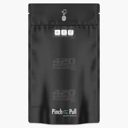 Child Resistant & Tamper Evident | Pinch N Pull Matte Black Mylar PCR Bags | 6in x 9.8in – 28g – 250 Count