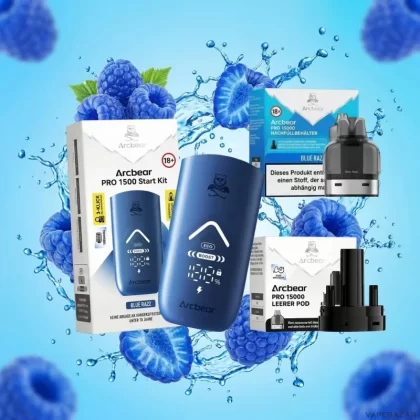 Arcbear Pro 15000 Starterkit – Blue Razz 20mg/ml Nikotin - Himbeere / Blaubeere / 20mg/ml / bis zu 15000 / USB-C / 1000 mAh / 10 ml / Dual-Mesh / ECO 12 W / BOOST 20 W