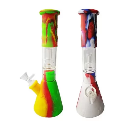 11" Honeycomb Silicone Bong with Shower Percolator - Rainbow