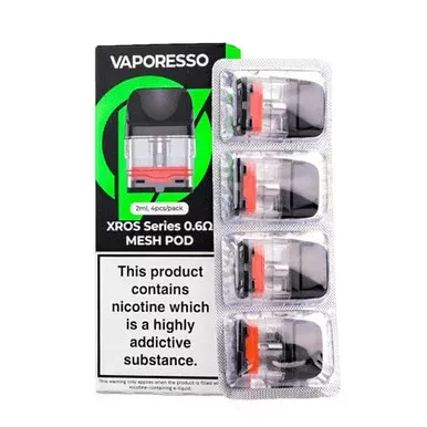Vaporesso XROS Replacement Pods (4-Pack) - Resistance#0.8ohm Mesh 2mL (4-Pack)>1.2ohm Mesh 2mL (4-Pack)>1.0ohm Mesh 2mL (4-Pack)>0.7ohm Mesh 3mL (4-Pack)>0.6ohm Mesh 2mL (4-Pack)>0.6ohm Mesh