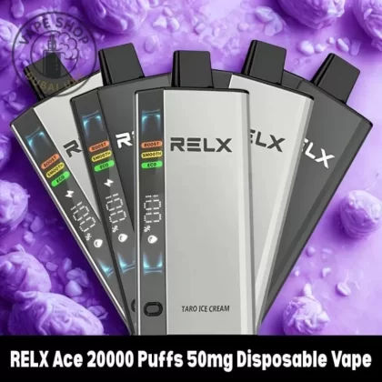 RELX Ace 20000 Puffs 50mg Disposable Vape - Vape Product, BOX OF 10 PCS; Banana Ice, Blueberry Raspberry (0AAABE)