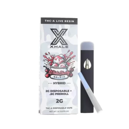 Xhale Live Resin THC-A Vaporizer – 2000mg + .5g Joint - Strain#Pineapple Express (S)>White Cherry Gelato (H)>Candy Gas (I)>Blue Dream (S)>True OG (I)>Super Silver Haze (S) (C2FF9D)
