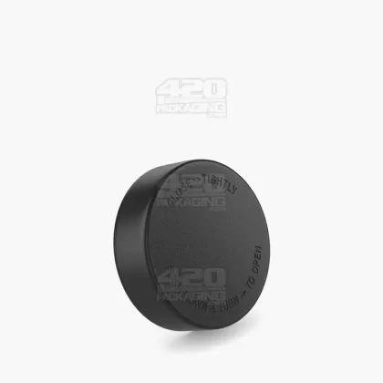 Child Resistant | Smooth Push Down & Turn Plastic Caps w/ Text & Foam Induction Heat Seal Liner | 50mm – Matte Black – 100 Count