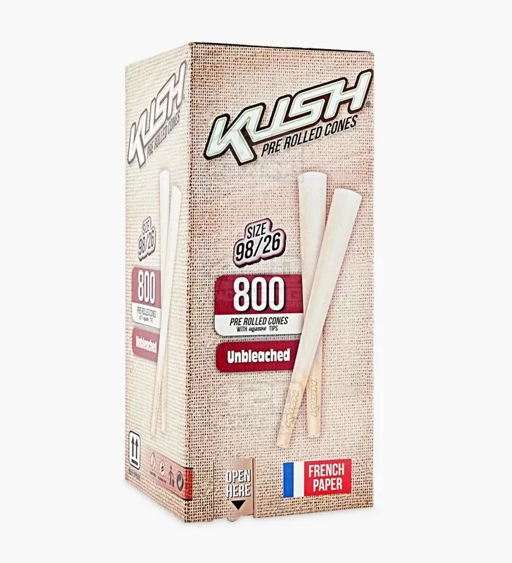 KUSH | Unbleached 98 Special Size Pre-Rolled Cones w/ Filter Tip | 98mm – Brown Paper – 800 Count