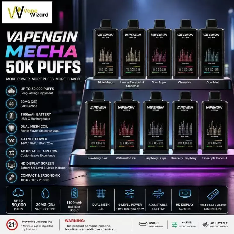 Vapengin Meacha 50000 Puffs Disposable Vape in the UAE - Biscoff Cheesecake, Blackcurrant Ice
