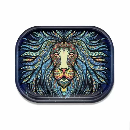V Syndicate Tribal Lion Metal Rolling Tray - Length#7 Inches>10.5 Inches