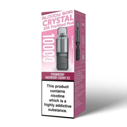 Bloody Bar Crystal 10K Prefilled Pod Strawberry Raspberry Cherry Ice - Nicotine Strength#20mg