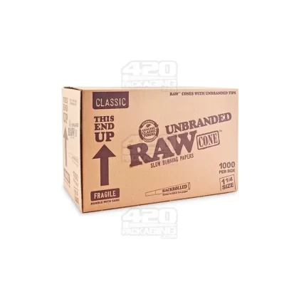 RAW | Classic 1 1/4 Size Pre-Rolled Unbranded Cones | 84mm – Unbleached Paper – 1000 Count