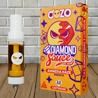 Dozo Live Rosin Diamond Sauce Cartridge 2.2g - strain#Amnesia Haze (Indica) CARTRIDGE>Blue Dream (Sativa) CARTRIDGE>Mimosa (Sativa) CARTRIDGE>Russian Cream (Indica) CARTRIDGE>Unubtainium (Hy (920FAD)