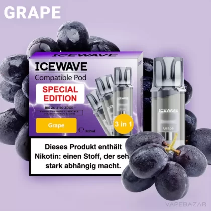 ICEWAVE Pod – Grape – 3er Pack - ICEWAVE / Traube / Glycerin / Propylenglykol / Aromastoffe / 20mg/ml
