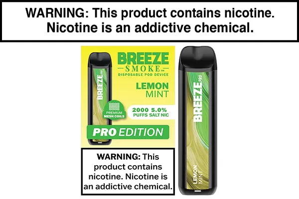 BREEZE SMOKE PRO DISPOSABLE VAPE – 2000 PUFFS - Blueberry Mint, Blue Raspberry