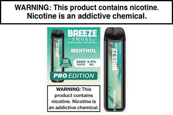 BREEZE SMOKE PRO DISPOSABLE VAPE – 2000 PUFFS - Blueberry Mint, Blue Raspberry - Image 2