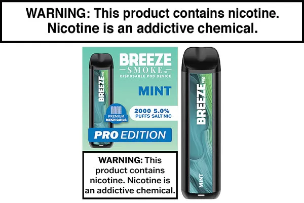 BREEZE SMOKE PRO DISPOSABLE VAPE – 2000 PUFFS - Blueberry Mint, Blue Raspberry - Image 3