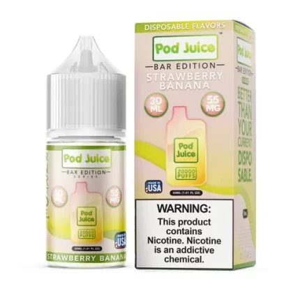Pod Juice Salt PJ 5000 Series Strawberry Banana Tobacco Free Nicotine E-Juice 30ml - Eliquidsupply