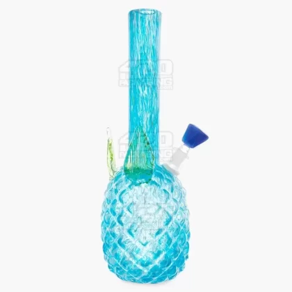 Straight Neck Color Pull Pineapple Glass Water Pipe | 14in Tall – 14mm Bowl – Blue