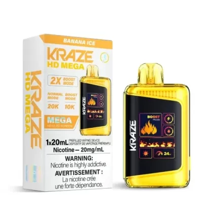 Kraze HD Mega Disposable Vape – 20K Puffs – Banana Ice - Select Option#Outside Ontario>Ontario