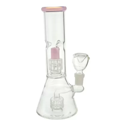 Pink Color Tip Double Matrix Beaker Bong – 8in