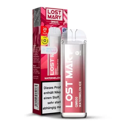 Elfbar Lost Mary QM600 – Watermelon Ice - pflanzliches Glycerin / Nikotin-Benzoat / Aromen / Propylenglykol / 20mg/ml / ca. 600 / 360 mAh