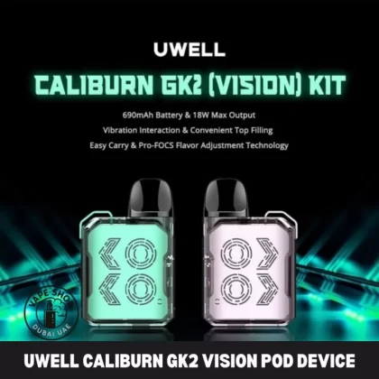 Uwell Caliburn GK2 Vision device 18W 690mAh Pod System in Dubai, UAE - Limpid Black, Limpid Cyan