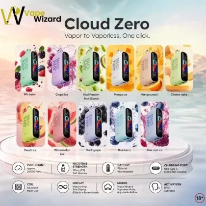 Sikary Cloud Zero 20000 Puffs 20mg Disposable Vape - Black Grape, Blue Berry; Vape Product, Box of 5pcs (1EC48D)