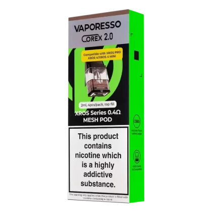 Vaporesso Xros Corex 2.0 Replacement Pods - Ohm#0.4 Ohm Mesh Pod - 4 Pack>0.6 Ohm Mesh Pod - 4 Pack>0.8 Ohm Mesh Pod - 4 Pack>1.0 Ohm Mesh Pod - 4 Pack>1.2 Ohm Pod - 4 Pack